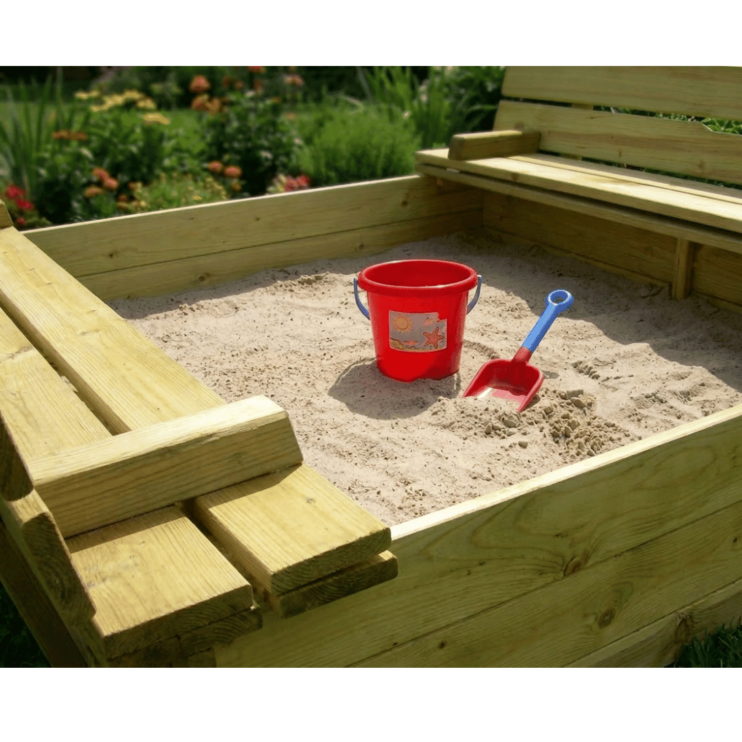 Sandkasten mit Deckel und Klappsitzen - SHW - FIRE