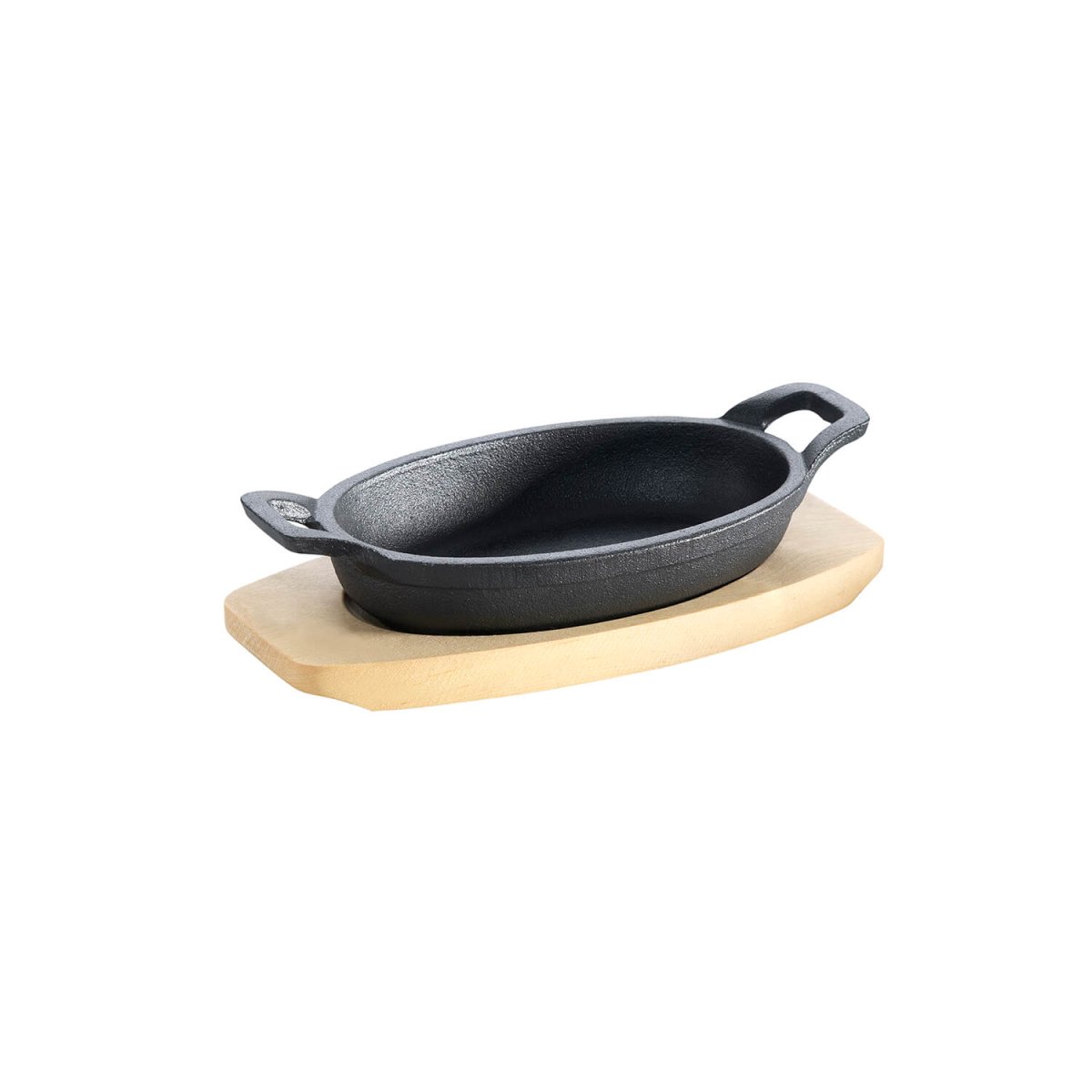 ALLGRILL Gusseisenpfännchen - oval - mit 2 Griffen Ø 21x15,5 cm und Holzuntersetzer - SHW - FIRE