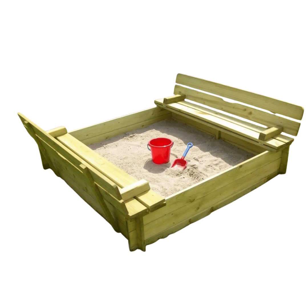 Sandkasten mit Deckel und Klappsitzen - SHW - FIRE