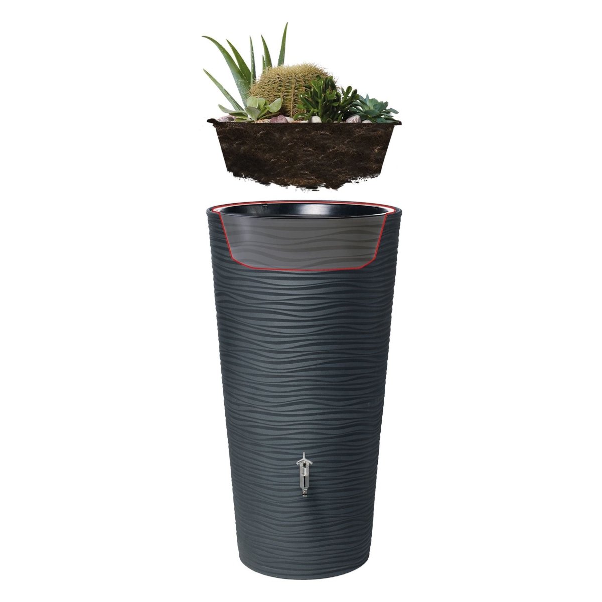GARANTIA NATURA 2in1 Regenspeicher 210 L, mit Pflanzschale - grau - SHW - FIRE