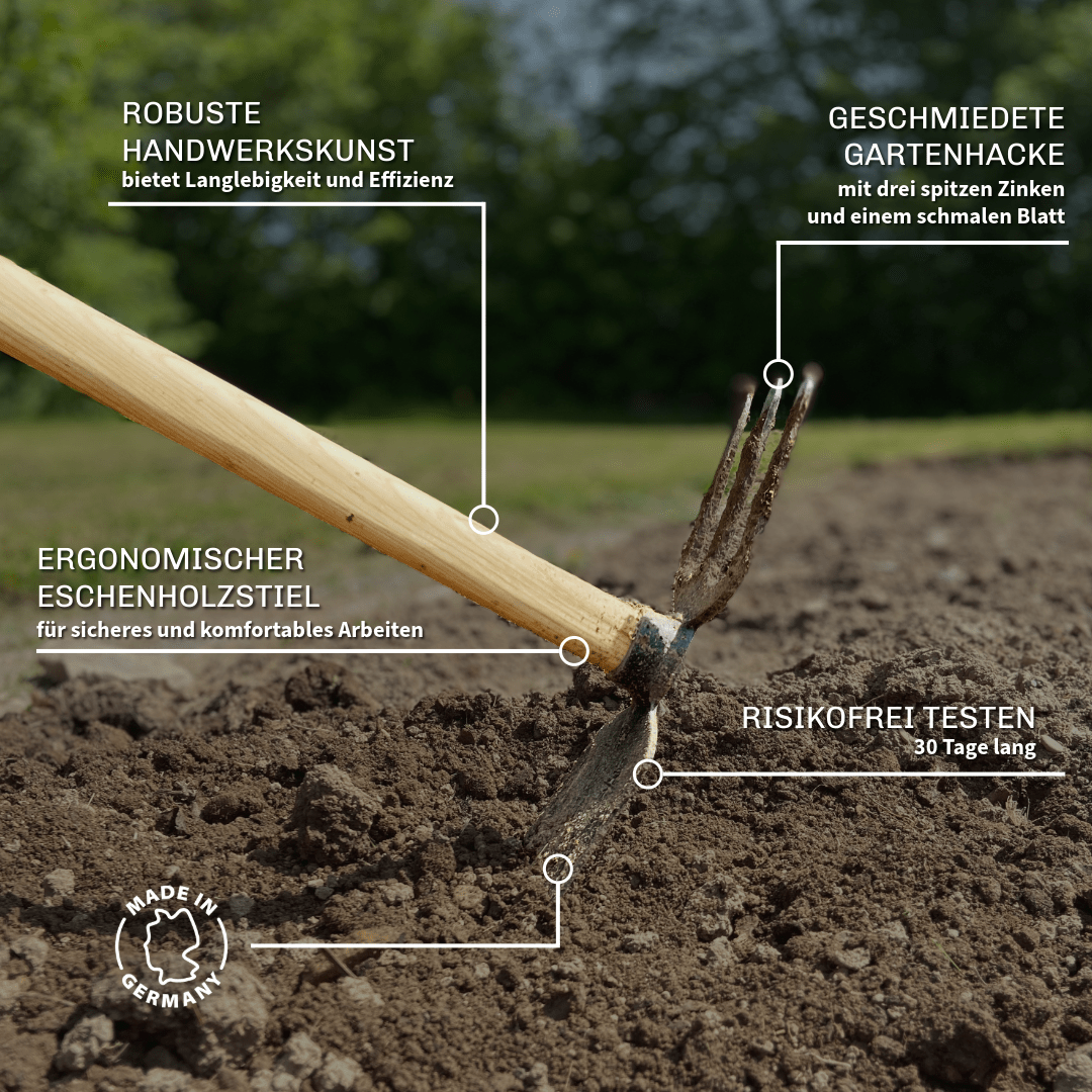 SHW Gartenhacke mit 3 Zinken & schmalem Blatt, 135 cm Eschenstiel - SHW - FIRE