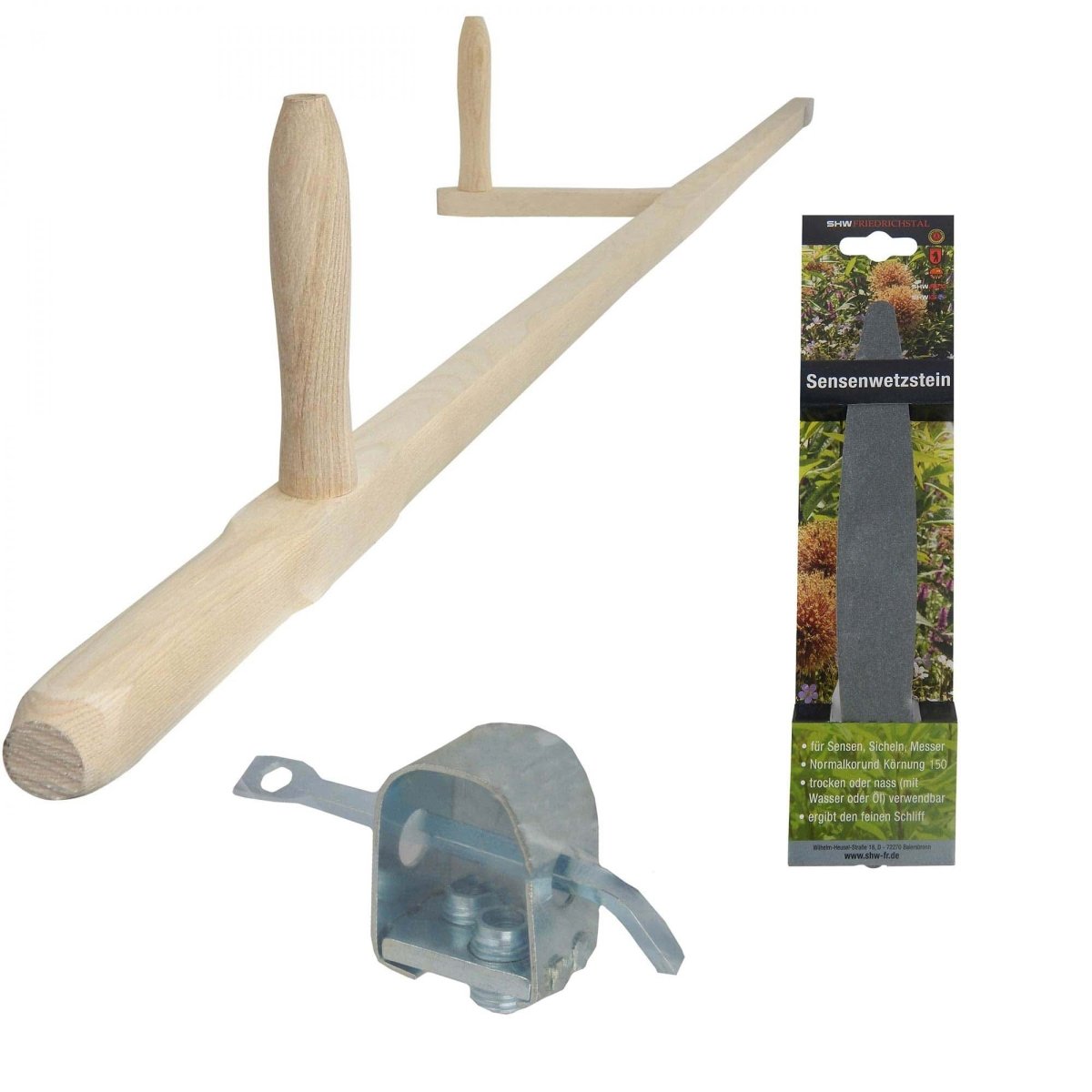 Set SHW Holzworb Esche, 160 cm lang + Sensenring mit Schlüssel + Wetzstein - SHW - FIRE