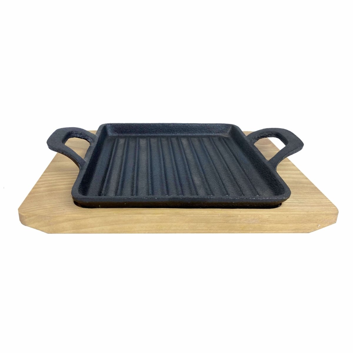 ALLGRILL Gusspfanne mit 2 Griffen 19,5x14 cm mit Holzuntersetzer - SHW - FIRE