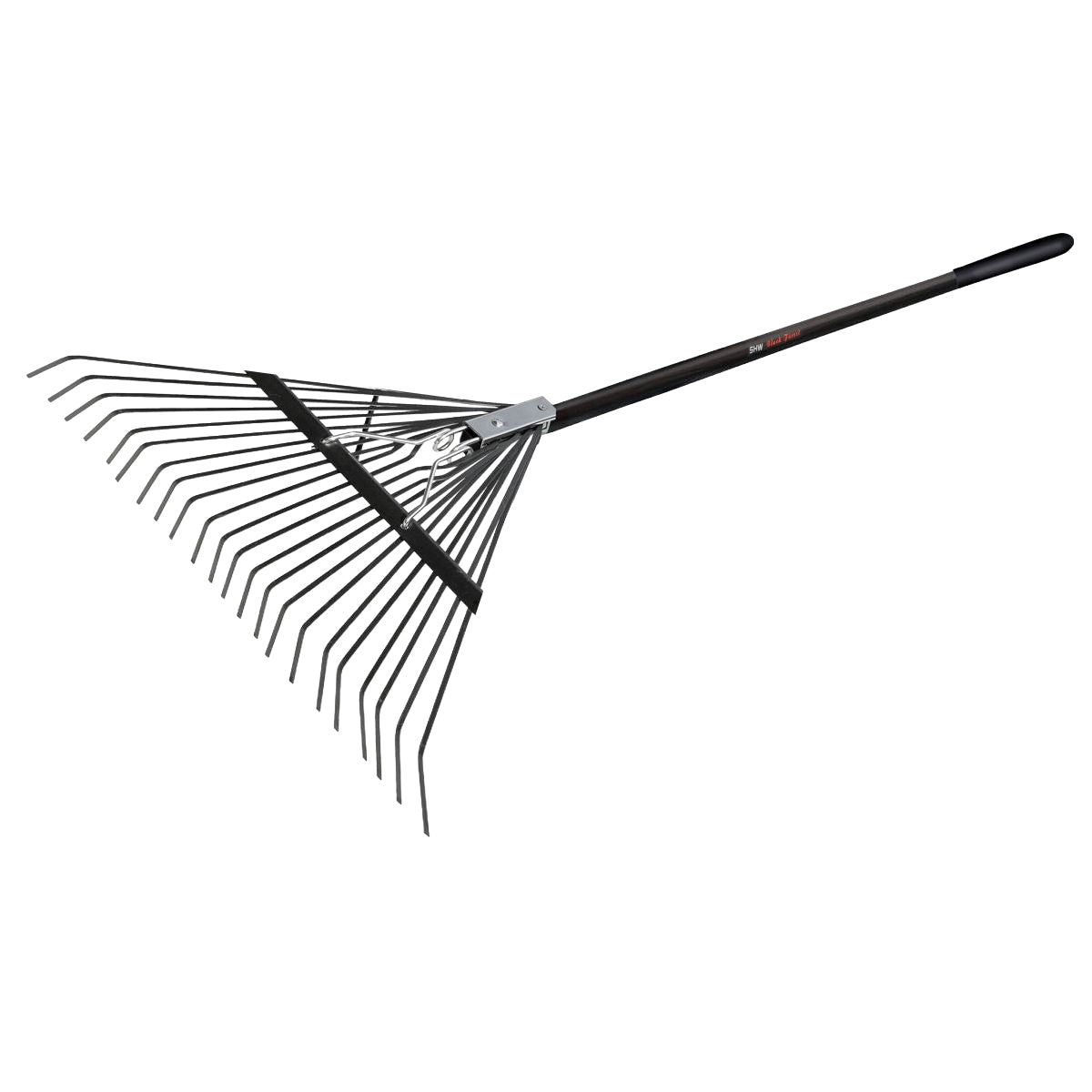 SHW Laubbesen mit verstellbarem Metallfächer, flexiblen Stahlzinken und schwarzem Stiel mit Komfortgriff zum Zusammenrechen von Herbstlaub und zur Rasenpflege im Garten.