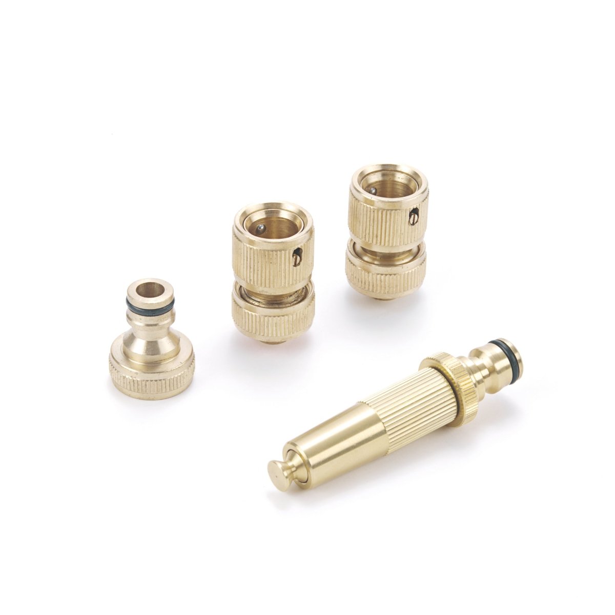 REHAU Messing Set Inhalt: Hahnanschluss (1/2"), Schnellschlauchstück, Wasserstop und Spritze - SHW - FIRE